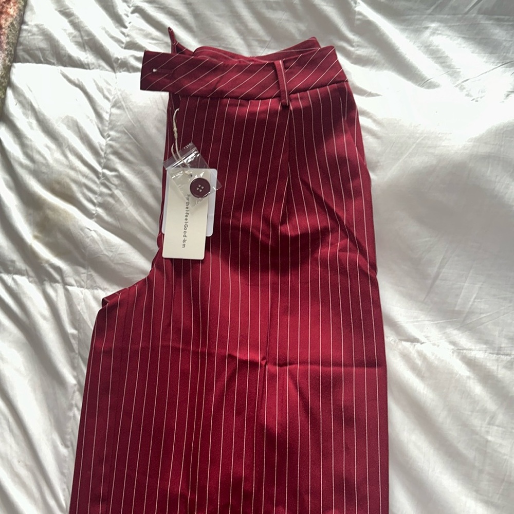 Asymmetrical High-Waist Pinstripe Pant